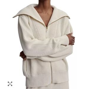 Varley Cream Zip-Up Ribbed Sweater Cardigan